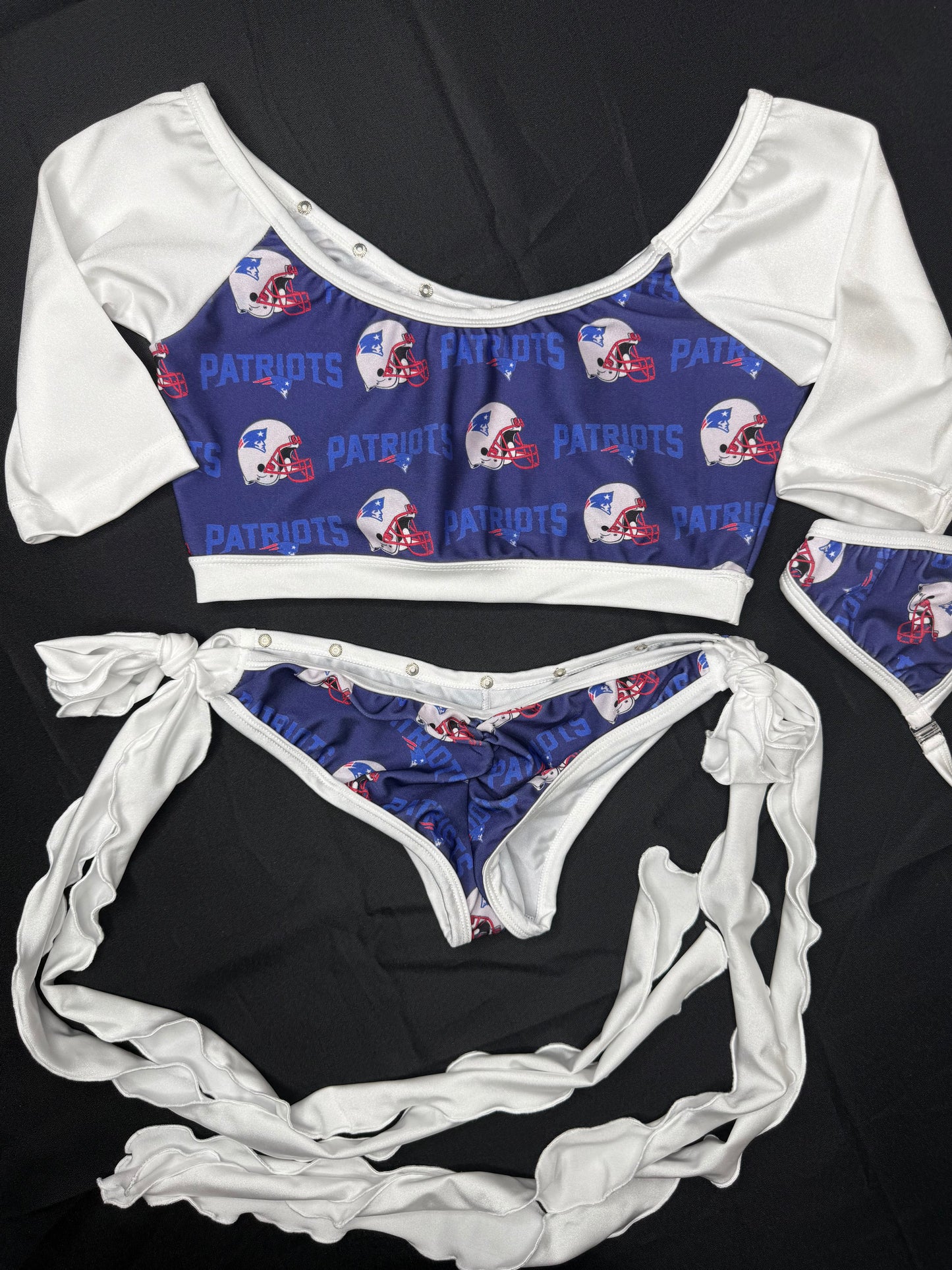 Patriots Print/White Spandex Short Sleeve Top/Bikini Bottoms Two-Piece Lingerie Outfit