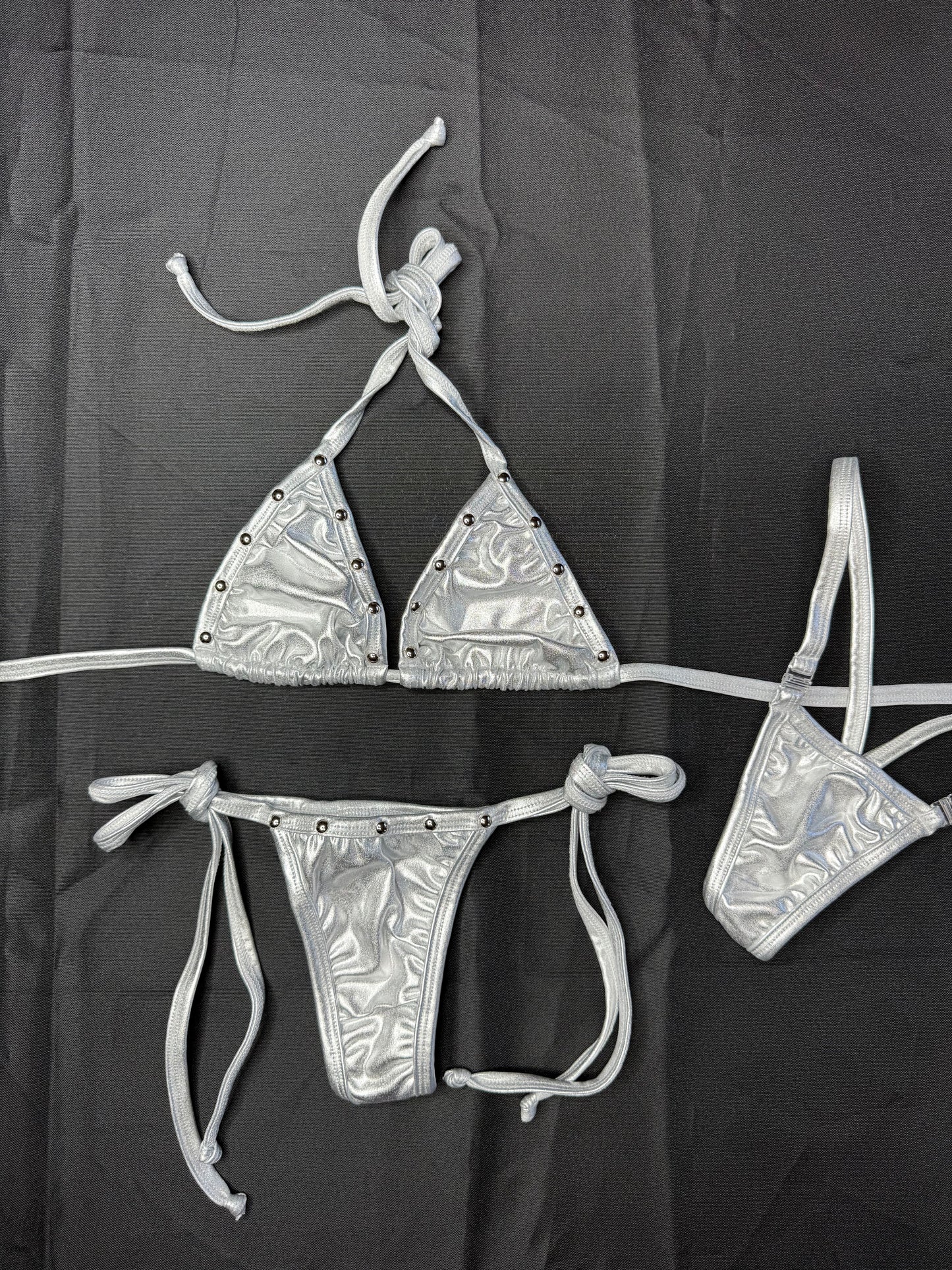 Chrome Spandex Two-Piece Bikini Lingerie Outfit