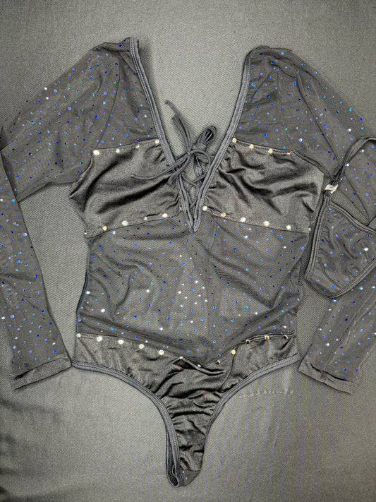 Black Mesh One-Piece Leotard Lingerie Outfit