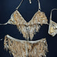 Gold Fringe Two-Piece Bikini Lingerie Outfit