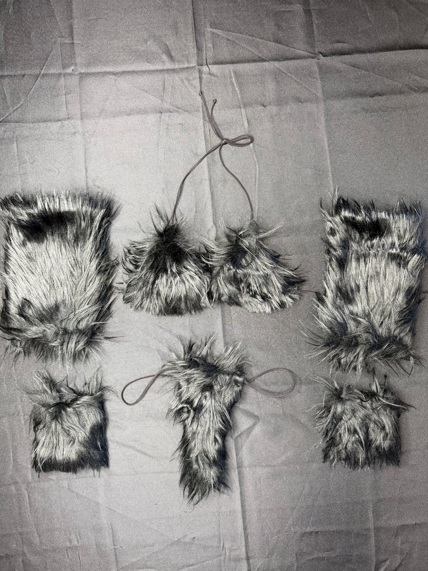 Black Fur Fur 4-Piece Bikini Top/Thong Wrist & Armlet Lingerie Outfit