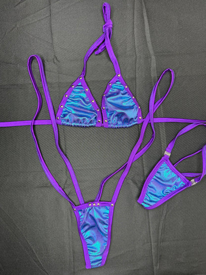 Metallic Purple Sling-Shot One-Piece Lingerie Outfit
