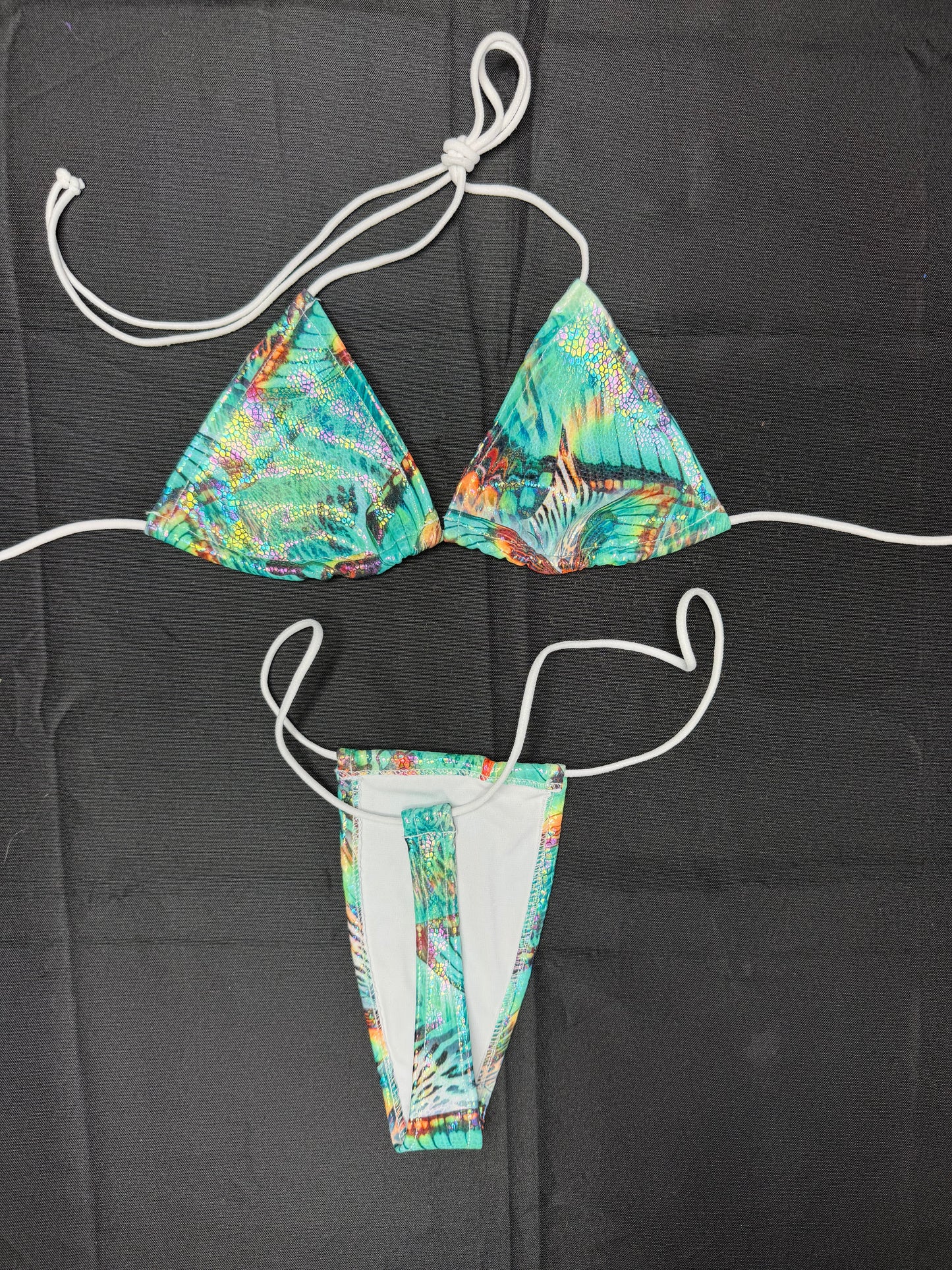 Holographic Butterfly Print Micro Bikini Lingerie Outfit