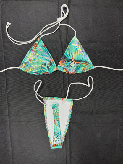 Holographic Butterfly Print Micro Bikini Lingerie Outfit