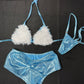 Metallic Blue/White Fur Three-Piece Shorts With Hat Lingerie Outfit