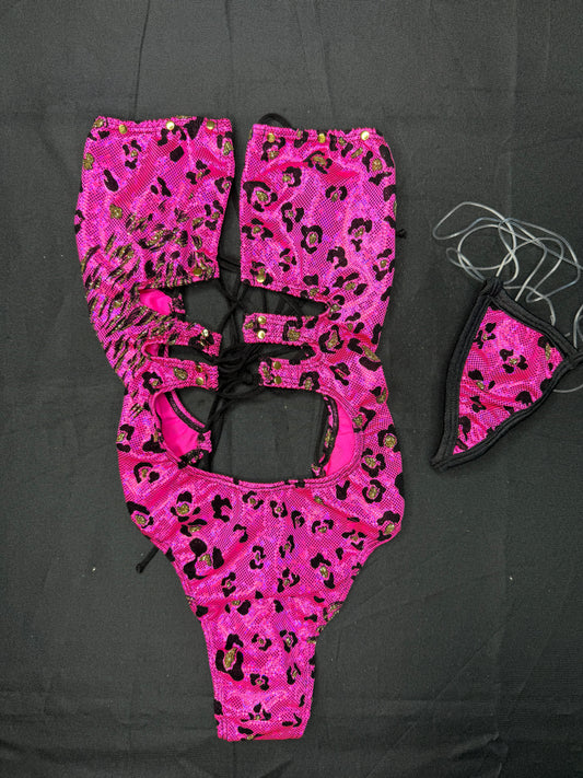 Hot Pink Spandex One-Piece Lingerie Outfit