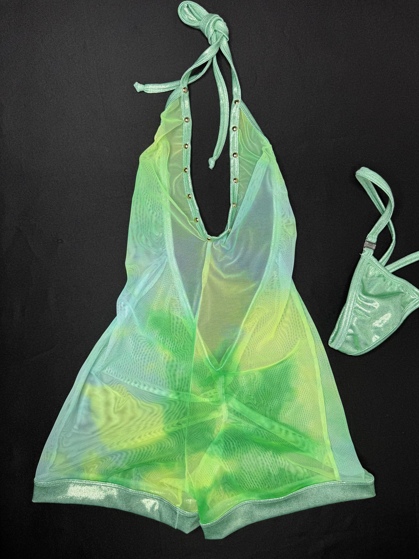 Ombré Green/Yellow Mesh/Mint Trim One-Piece Lingerie Outfit