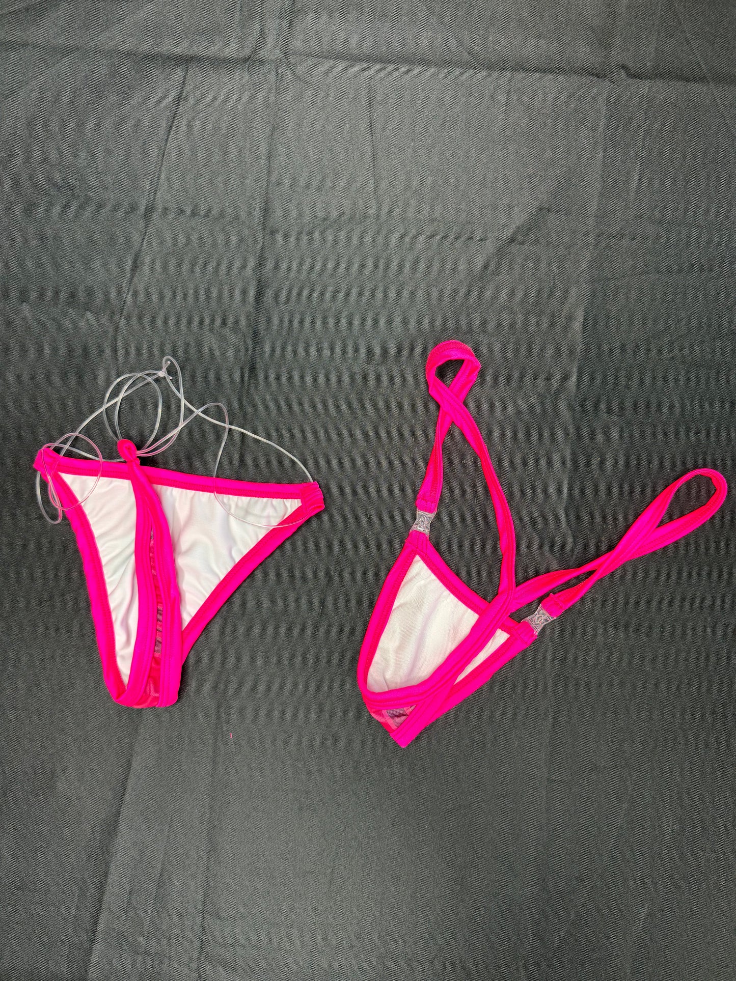 Hot Pink Plaid Spandex Bikini Top/Skirt/Silicone String Bottoms School Girl Outfit