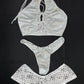 Metallic Silver Spandex Three Piece Lingerie Outfit