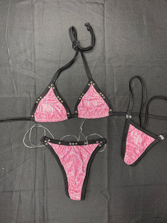 Designer Holographic Pink Two-Piece Bikini Lingerie Outfit