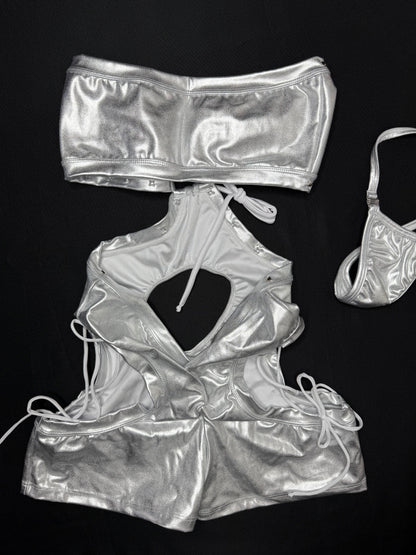 Chrome Tube Top One-Piece Lingerie Outfit