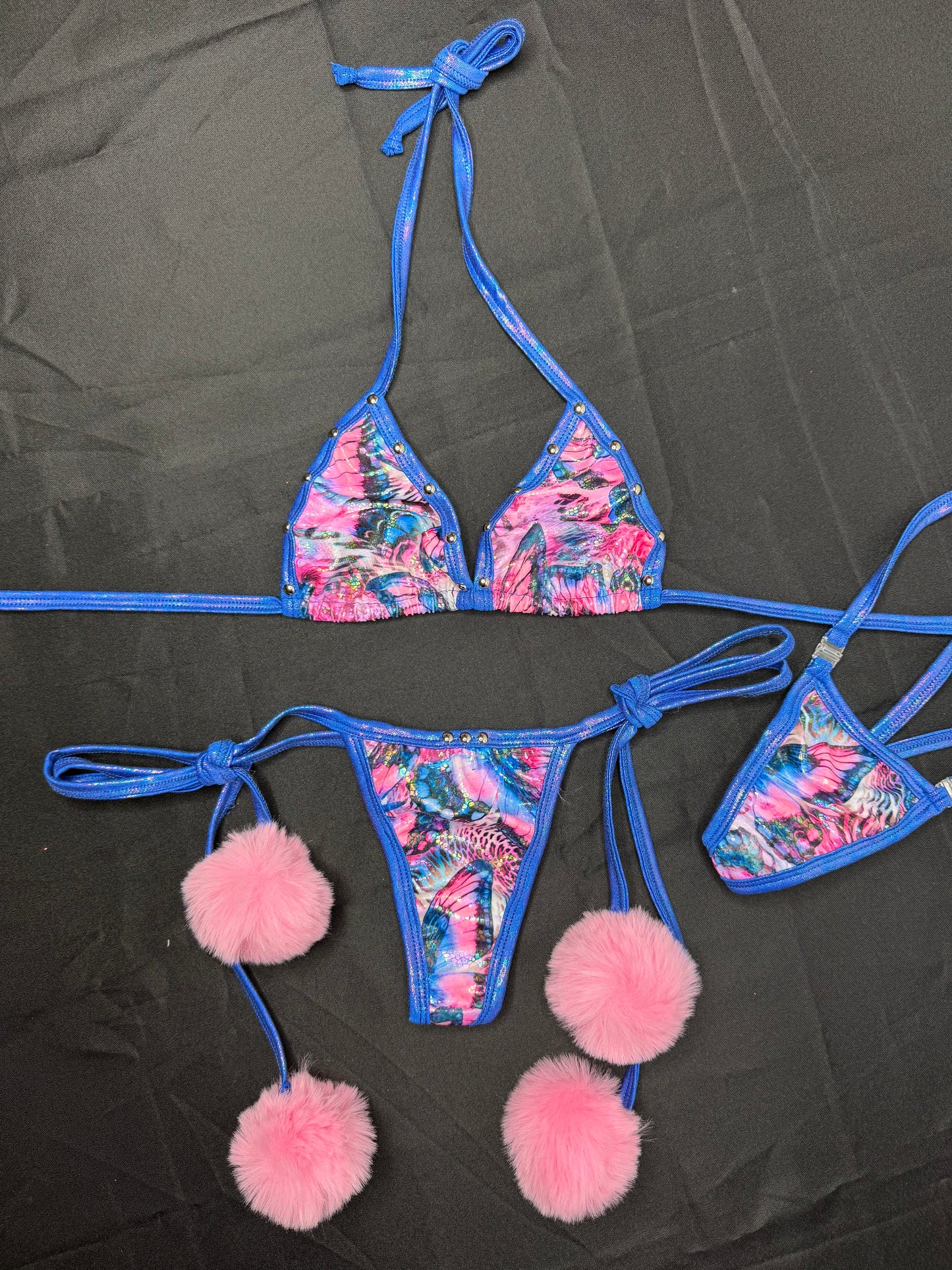 Butterfly Spandex Pom-Pom Side-Tie Bikini Lingerie Outfit