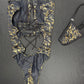 Black/Gold Spandex One-Piece Lingerie Outfit
