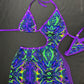 Trippy Blue/Green Spandex/Purple Fishnet One-Piece Lingerie Outfit