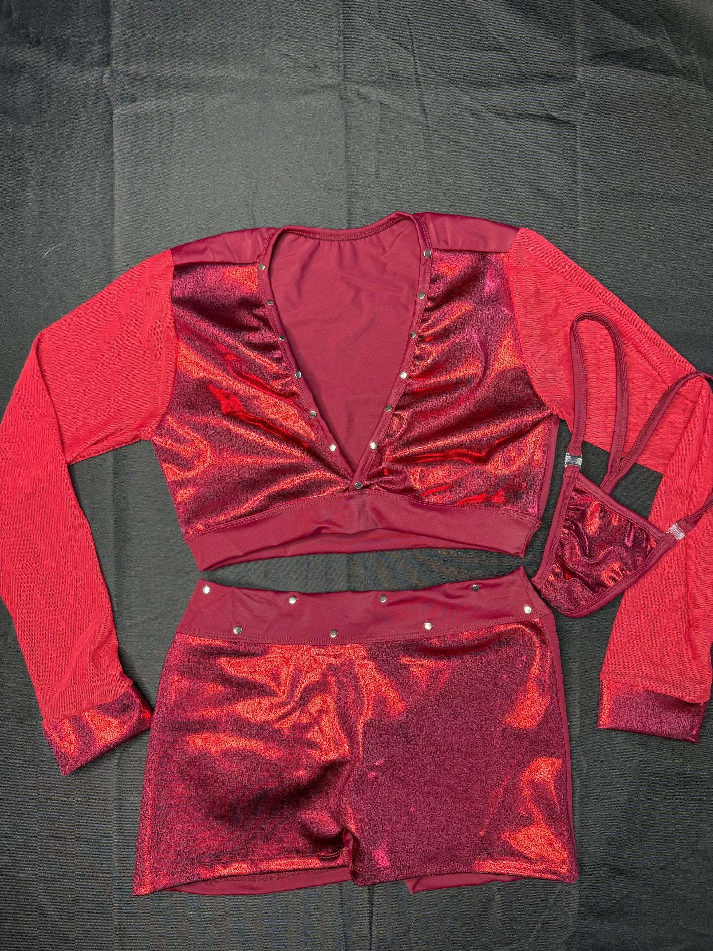 Burgundy Red Spandex/Mesh Two-Piece Lingerie Outfit