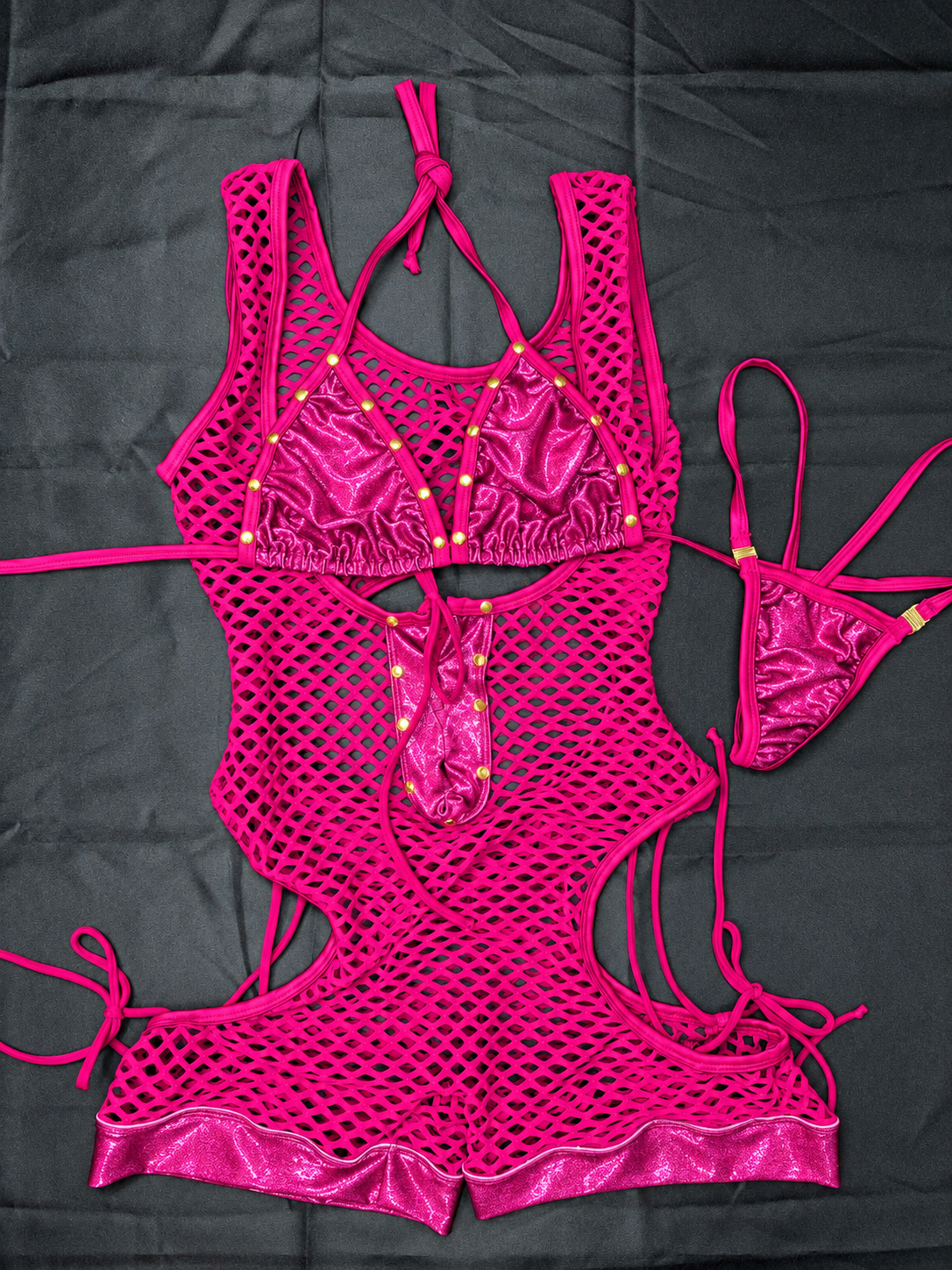 Fuchsia Net & Mystique Berry/Fuchsia Romper Lingerie Outfit