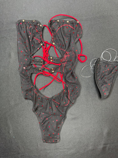 Black Sparkle Mesh One-Piece Lingerie Outfit