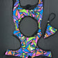 Abstract Multi Color/Black Fishnet Sleeveless Lingerie Romper