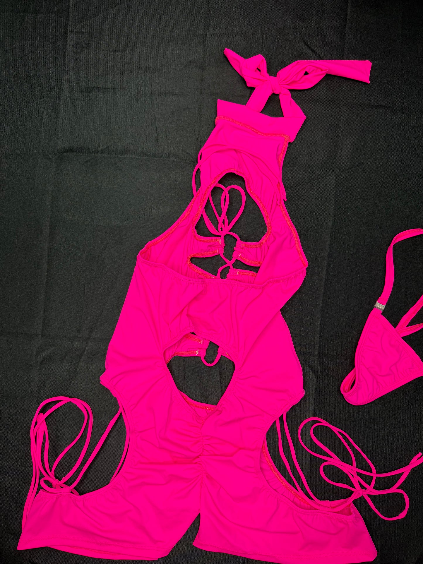 Hot Pink Spandex Romper Lingerie Outfit