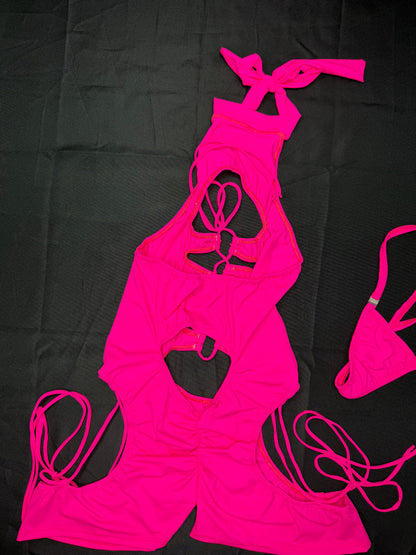 Hot Pink Spandex Romper Lingerie Outfit