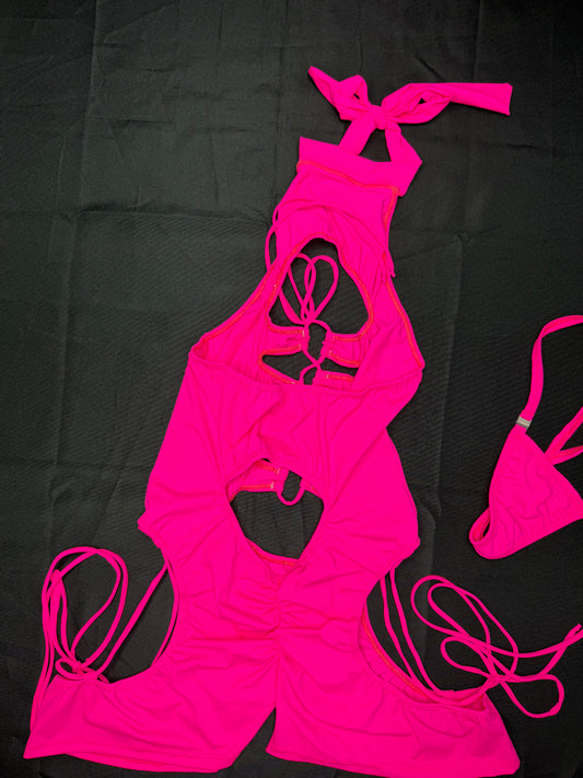 Hot Pink Spandex Romper Lingerie Outfit