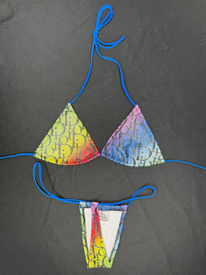 Holographic Rainbow Designer Two-Piece Micro Bikini Lingerie Outfit