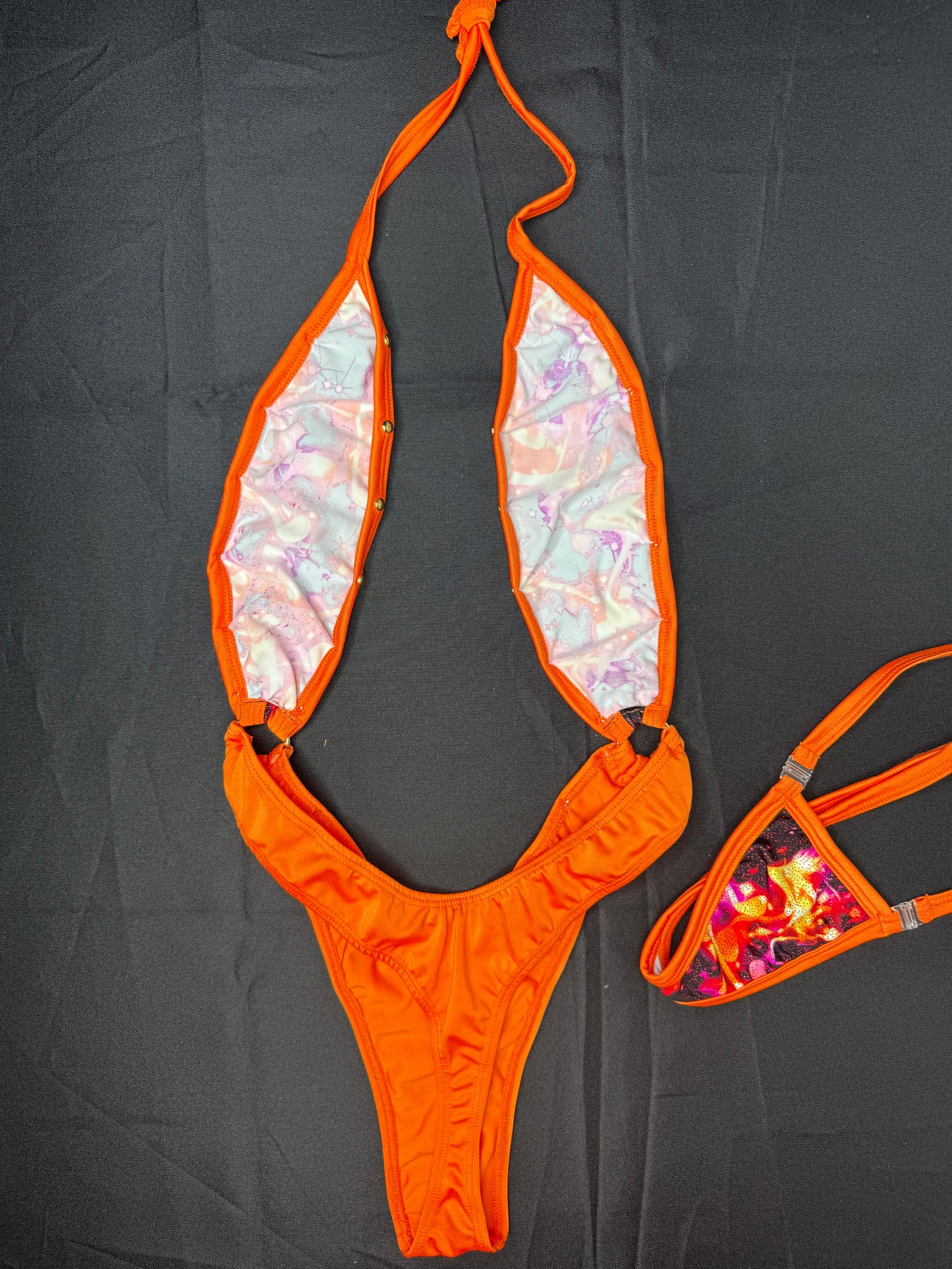 Cosmic Orange/Orange Spandex One-Piece Sling-Shot Lingerie Outfit