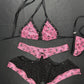 Holographic Pink/Black Fishnet Spandex Two-Piece Lingerie Outfit