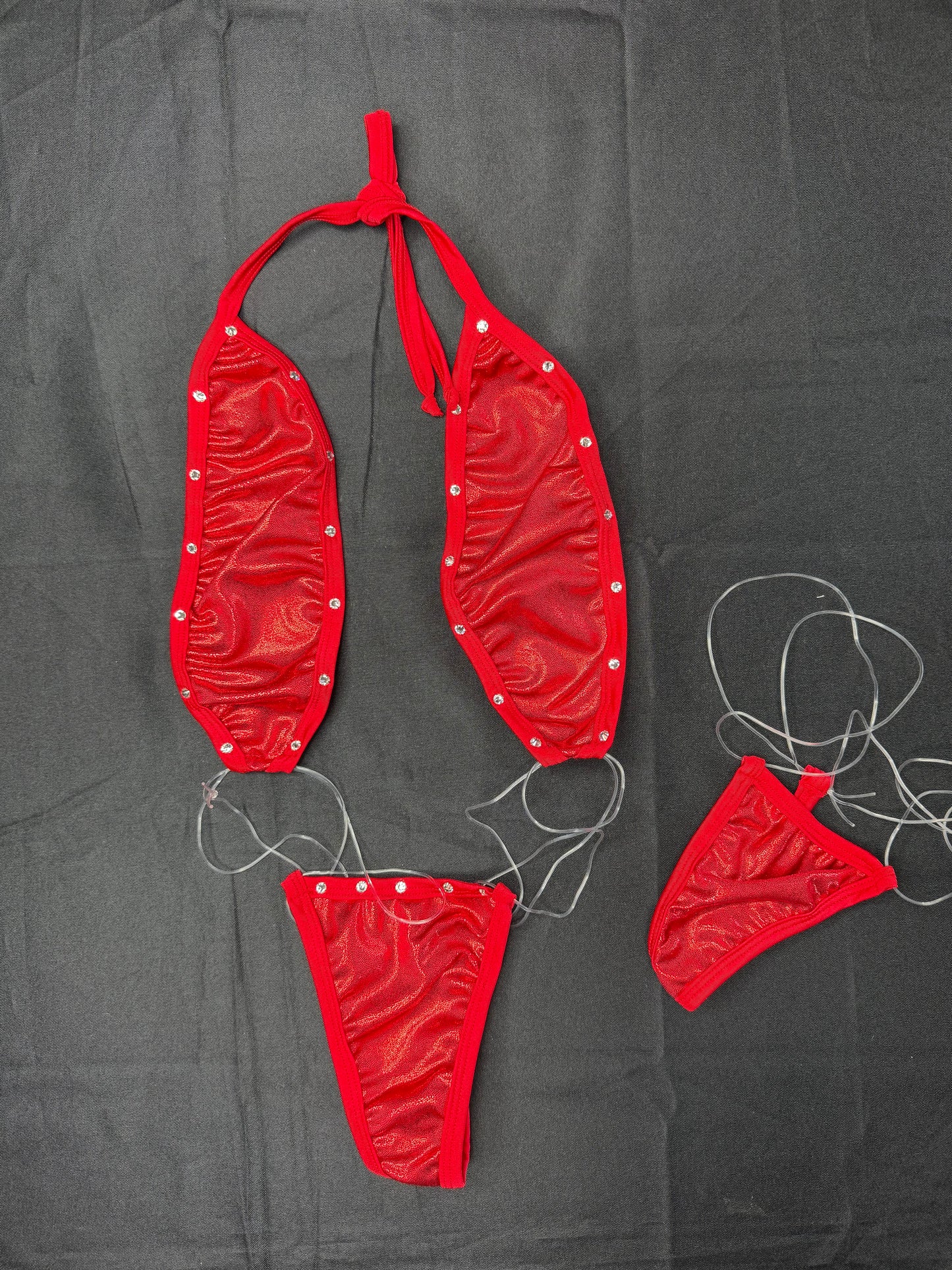 Metallic Red/Red Spandex/Silicone One-Piece Bikini Lingerie Outfit