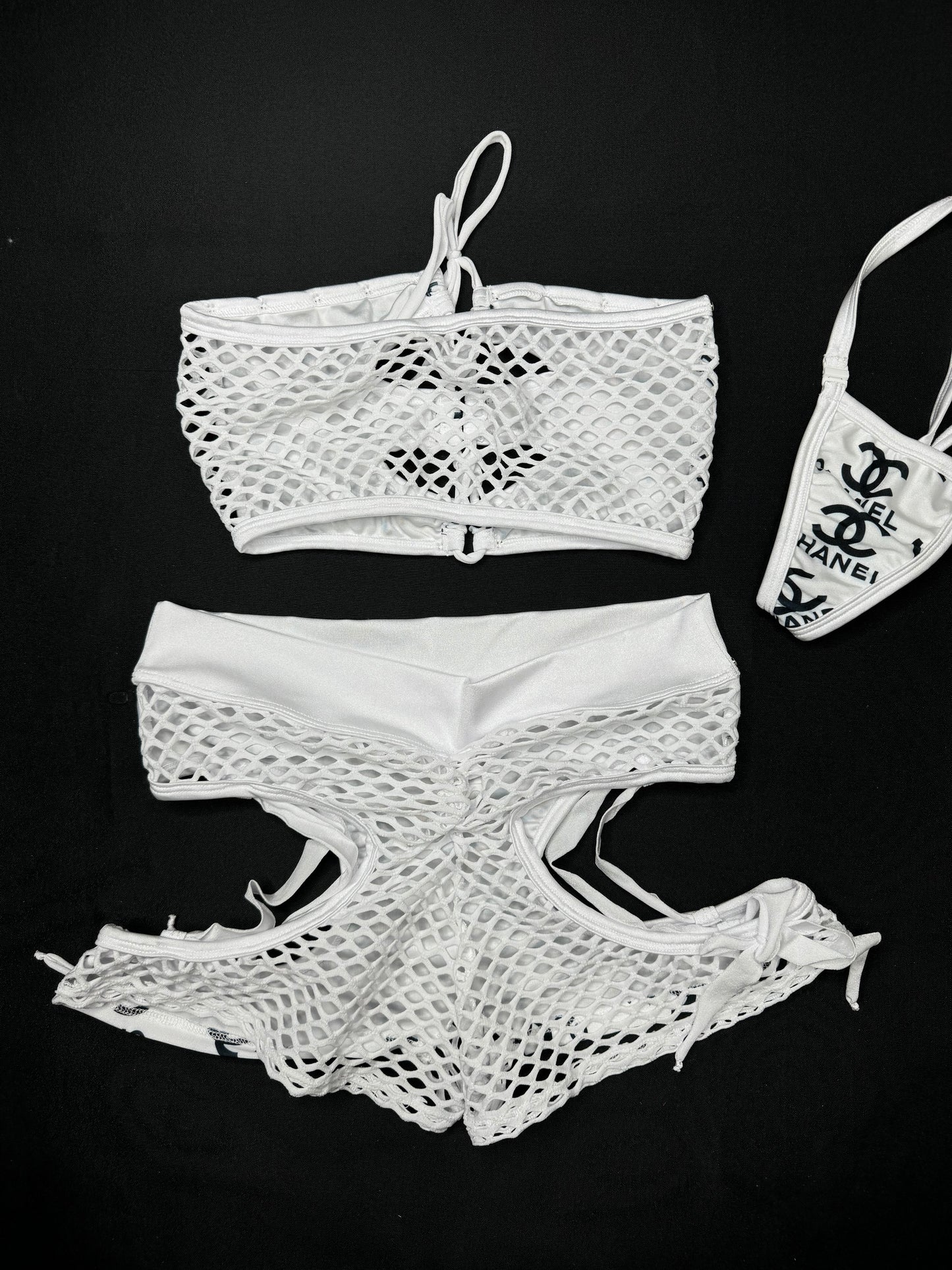 White/Black Designer Tube Top/Shorts Two-Piece Lingerie Outfit