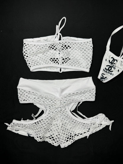White/Black Designer Tube Top/Shorts Two-Piece Lingerie Outfit