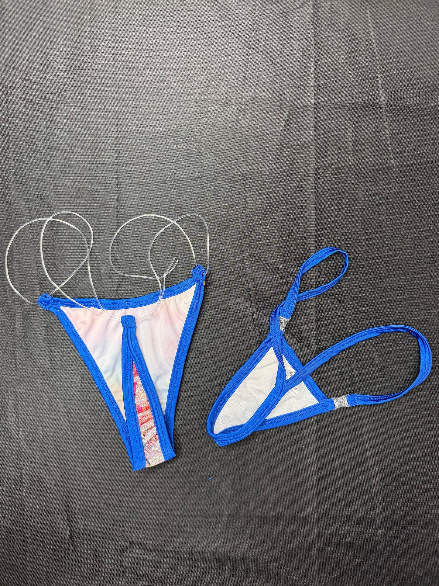 Holographic Money Print/Royal Blue Spandex Two-Piece Lingerie Outfit