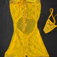Daffodil Yellow Fishnet/Metallic Yellow Spandex One-Piece Lingerie Outfit