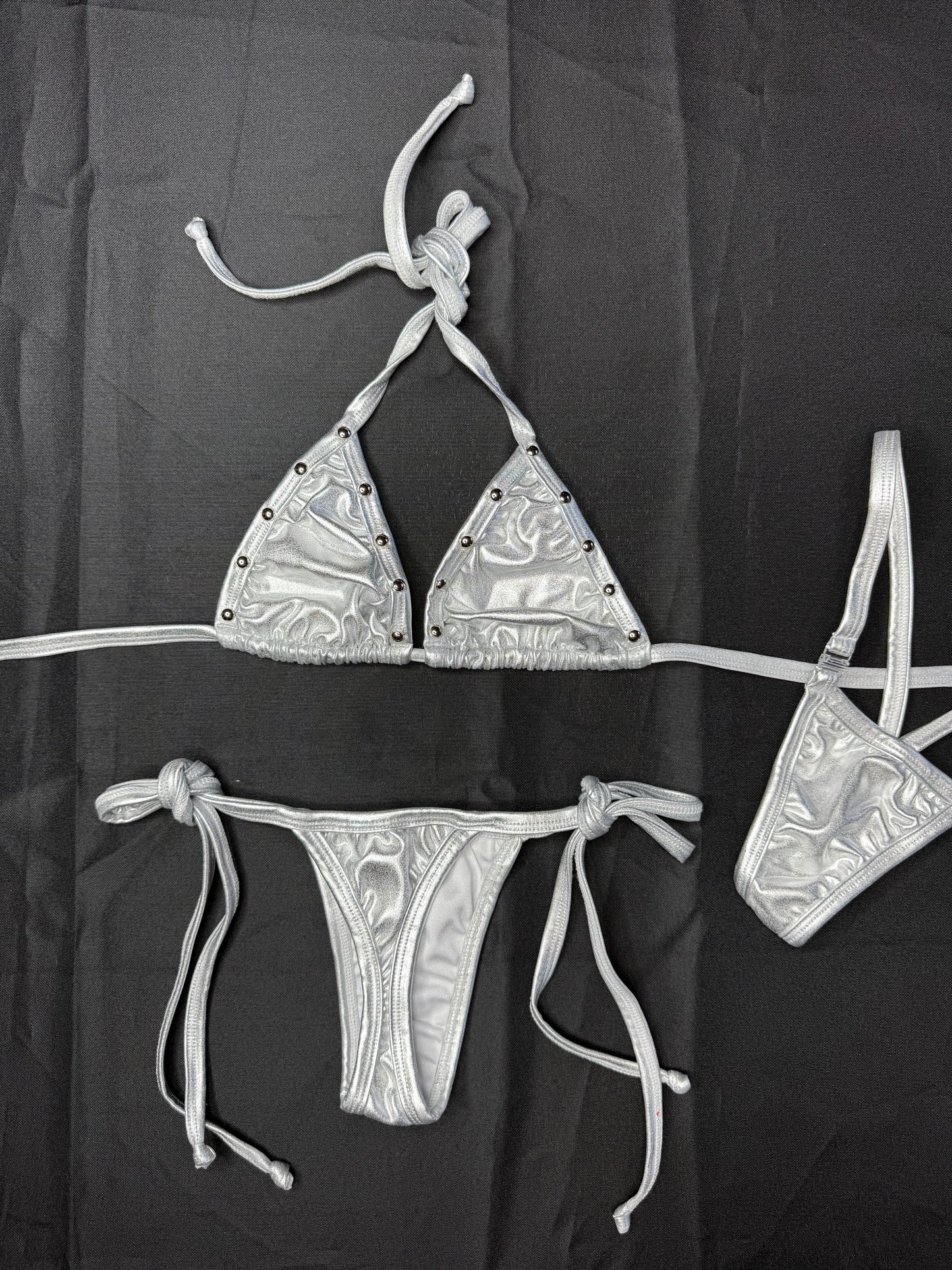 Chrome Spandex Two-Piece Bikini Lingerie Outfit