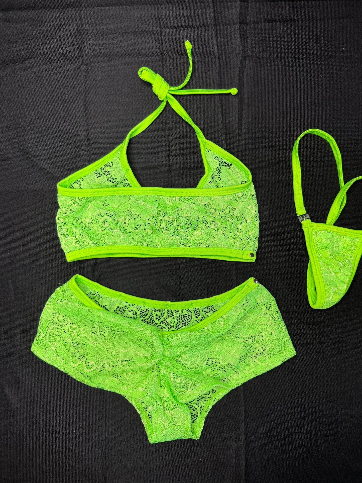 Neon Green Lace Sports Bra/Shorts Lace Lingerie Outfit