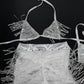 Chrome Spandex/White Mesh Two-Piece Lingerie Outfit