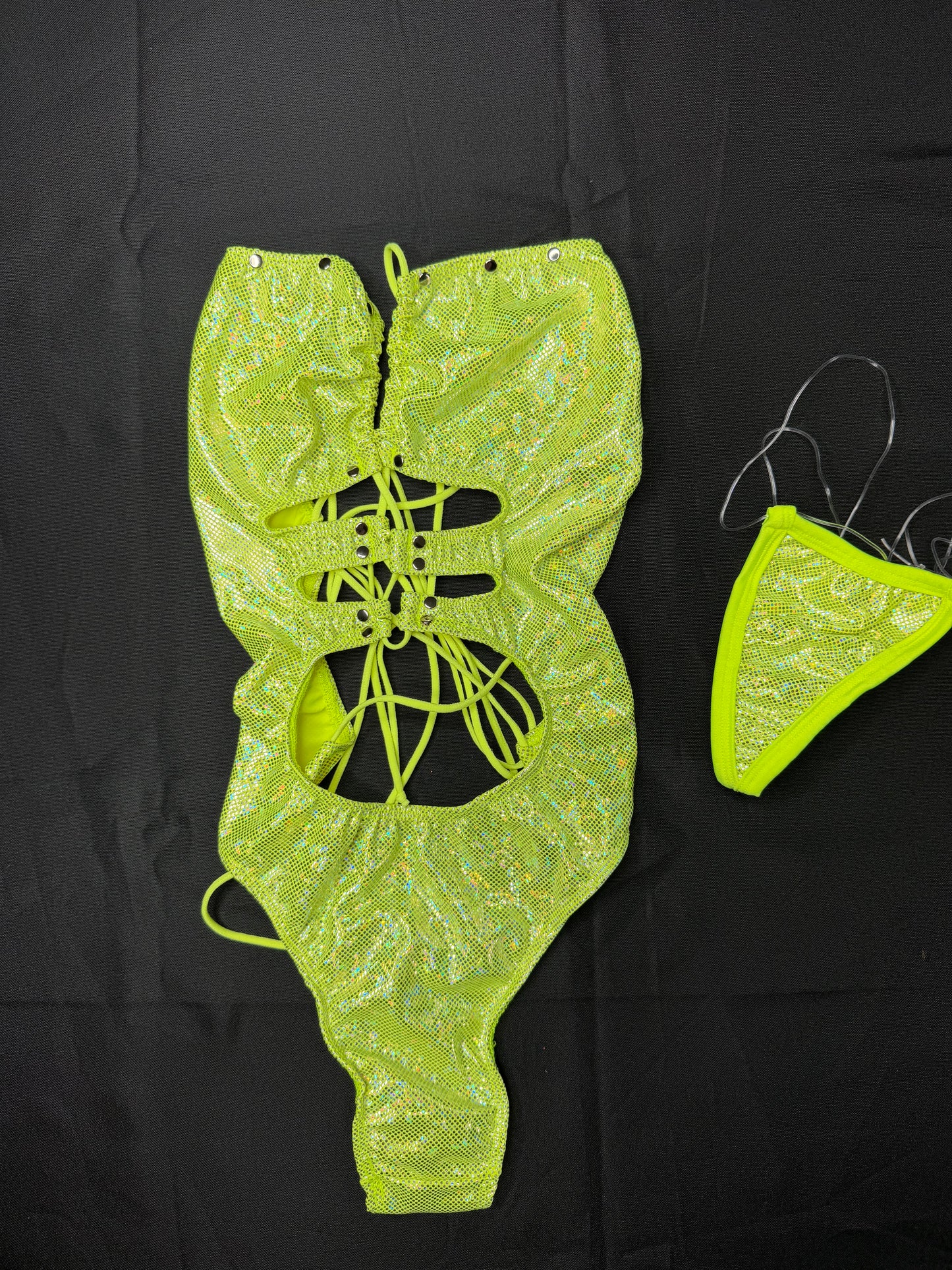 Metallic Yellow Spandex One-Piece Lingerie Outfit