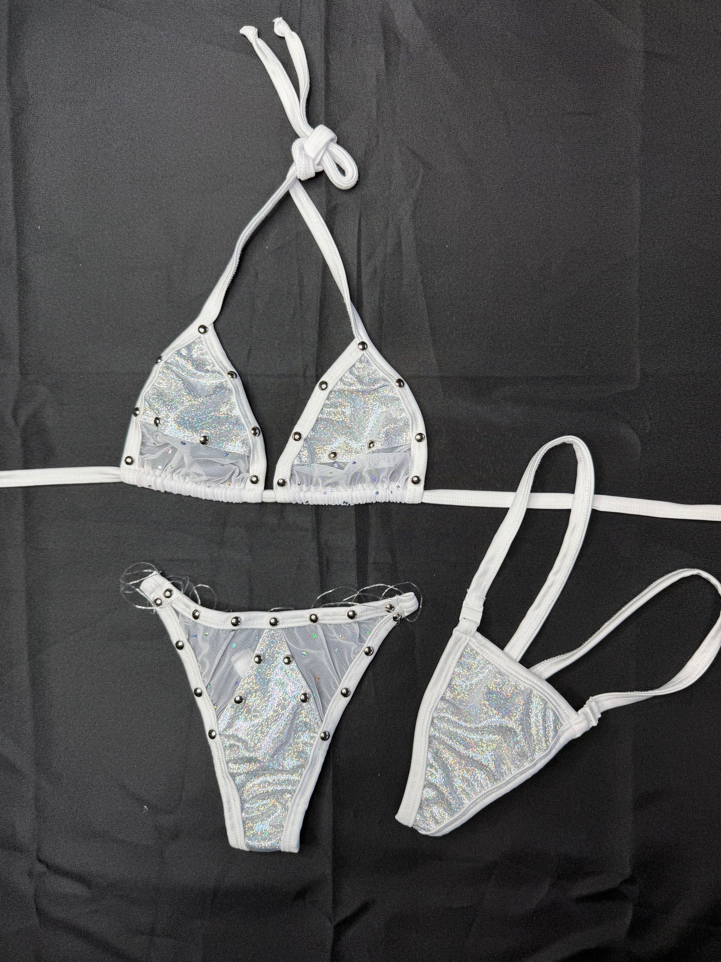 Silver/White Spandex Two-Piece Lingerie Outfit
