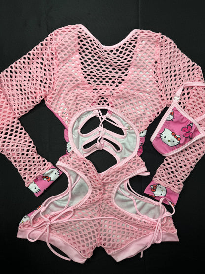 Baby Pink Kitty Bartender Romper Lingerie Outfit