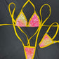 Metallic Pink/Yellow Spandex Sling-Shot Lingerie Outfit
