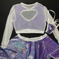 Microdot Lavender Two-Piece Long Sleeve Fringe Top/Skirt Lingerie Outfit
