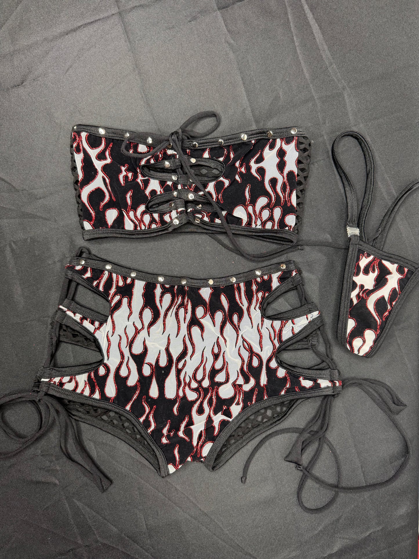 White Flame Mesh Tube Top/Shorts Two-Piece Lingerie Outfit