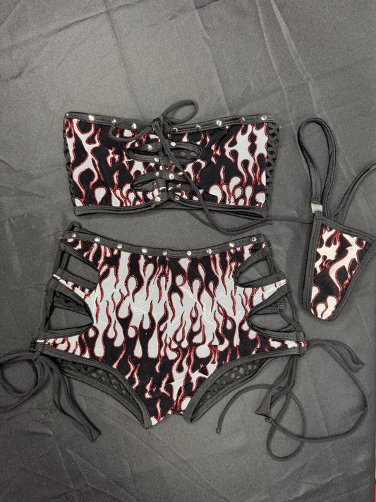 White Flame Mesh Tube Top/Shorts Two-Piece Lingerie Outfit