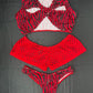 Red Tiger Animal Print Cross Top/Fishnet Short & Cheeky Thong Three-Piece Lingerie Outfit