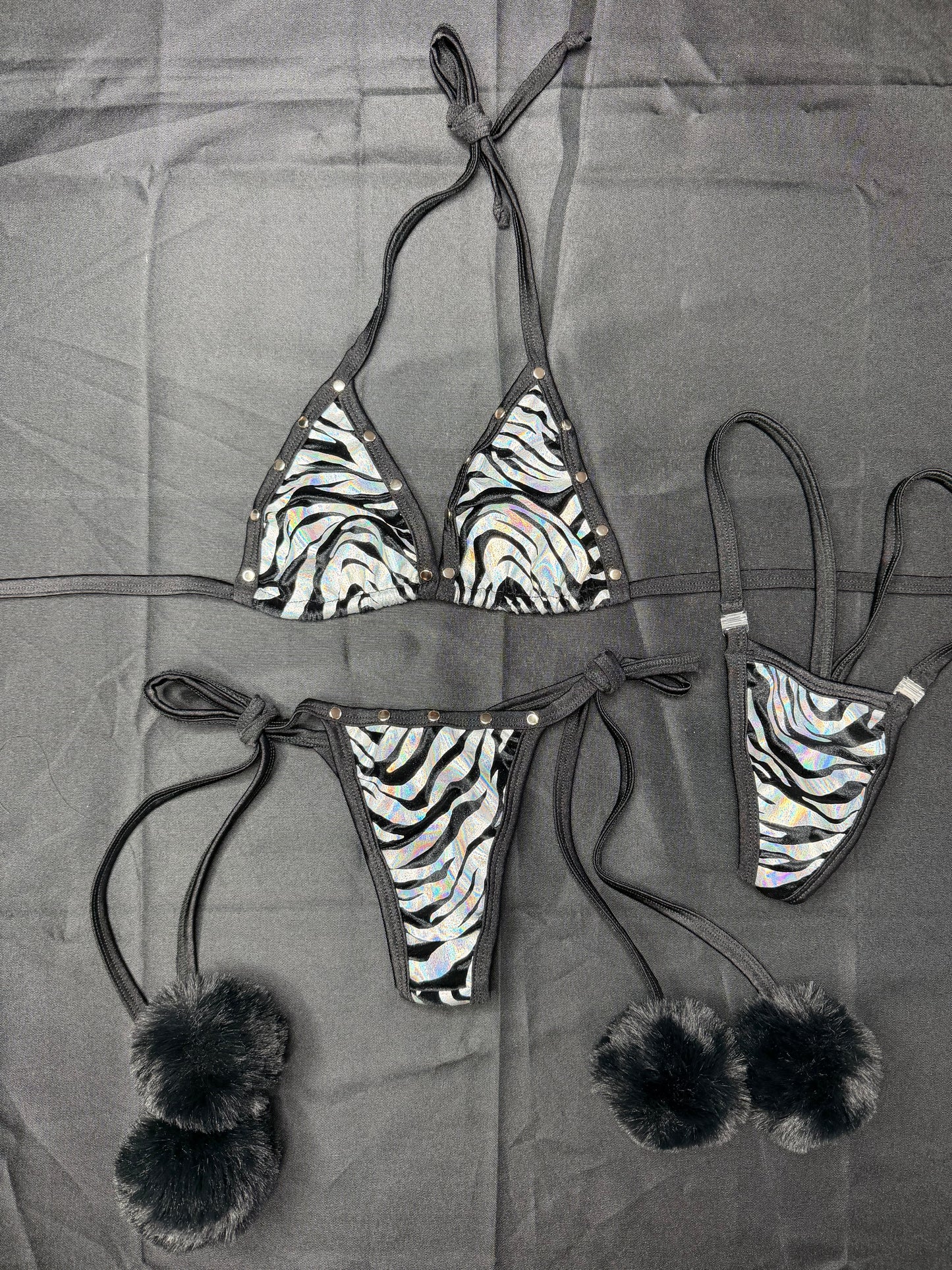 Silver Tiger Animal Print Spandex Two-Piece Bikini Lingerie Outfit