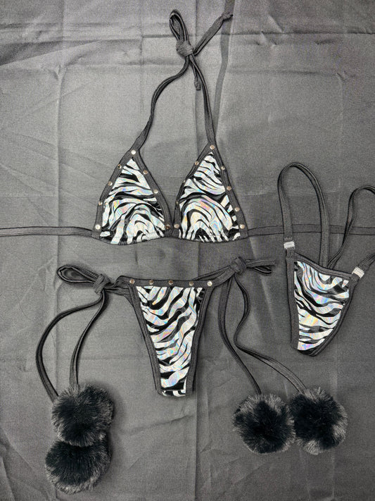 Silver Tiger Animal Print Spandex Two-Piece Bikini Lingerie Outfit