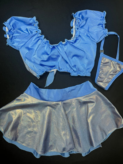 Mystic Periwinkle Blue Two-Piece Skirt Lingerie Outfit