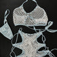 White Fishnet/Baby Blue Sports Bra/Shorts Two-Piece Lingerie Outfit