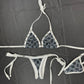 Black Designer/Metallic Silver Spandex Two-Piece Bikini Lingerie Outfit