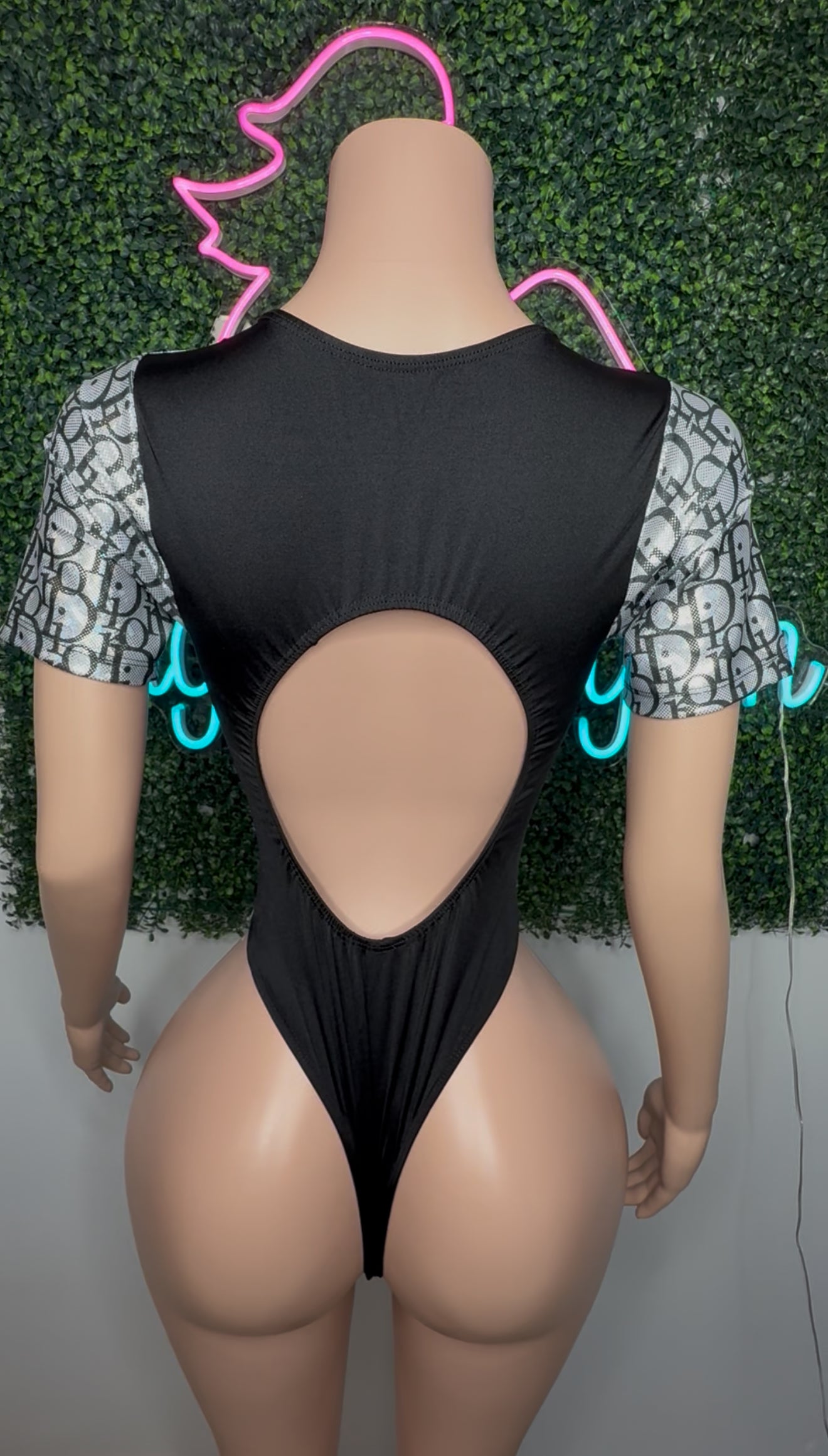 Holographic Silver Designer Leotard One-Piece Lingerie Outfit